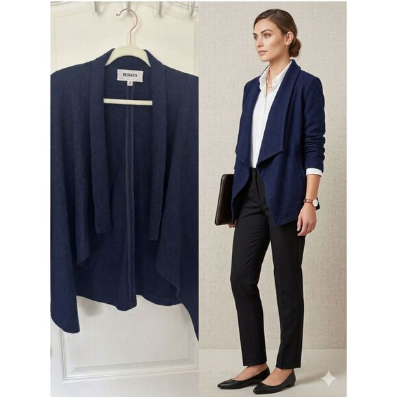 BB Dakota Jackets & Blazers - BB Dakota Navy Blue Wool Blend Draped Waterfall Open Front Blazer- Size XS